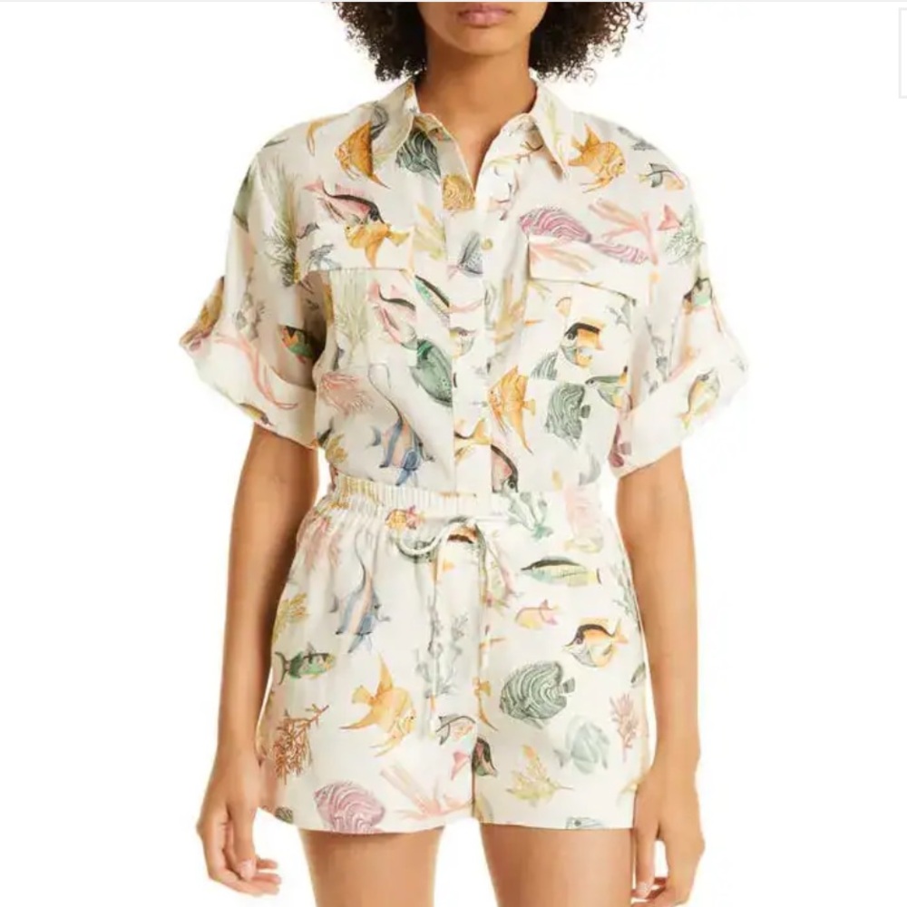 🐠 ALEMAIS Wanda Ocean Life Fish Blouse Camp Shirt